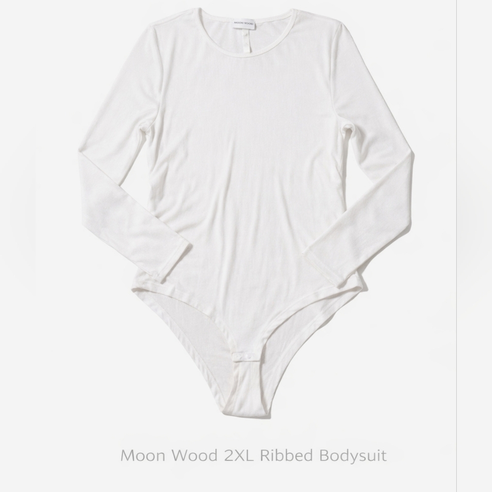 NWT Moon Wood White Ribbed Bodysuit 2XL Long Sleeve Stretch